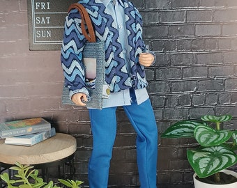 Shirt, cardigan,pants and bag for muscular buff male 11 inch 30 cm dolls