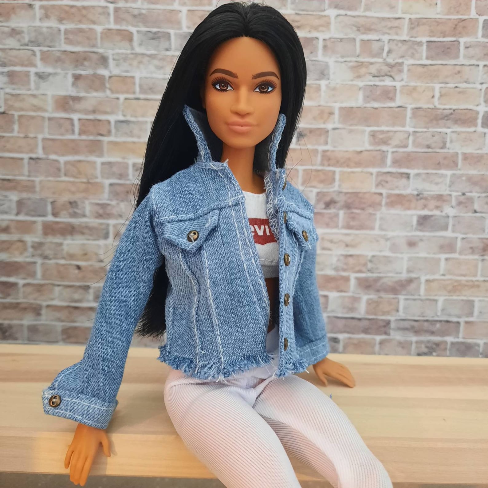 Denim jacket with print for barbie doll Etsy