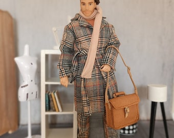 Coat,scarf,top,pants,watch and bag for muscular male 30cm 11 inch dolls