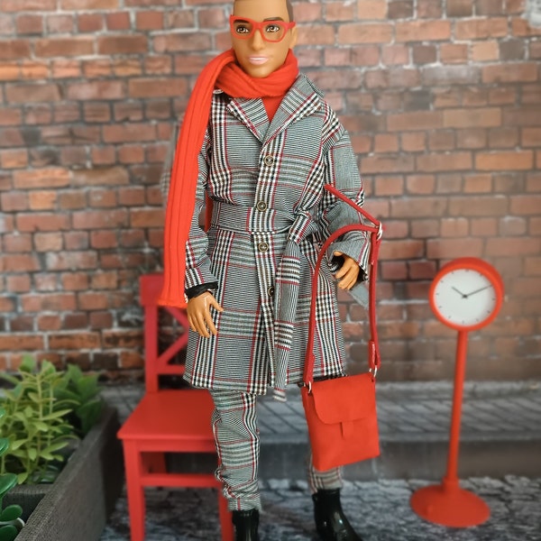 Coat,top,pants,scarf ,red watch,black watch, glasses,shoes for regular 11 inch 30cm male  doll