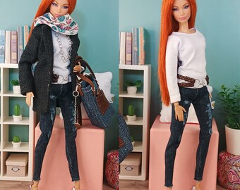 Jacket,shirt,scarf,pants,belt, bag,shoes and necklase  for regular 11 inch 30cm female  doll