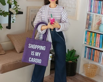 Cardigan, top, pantaloni, borsa per bambole curvy da 11 pollici e 30 cm
