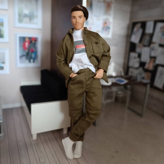 Fashion 1/6 Ken Doll Denim Jumpsuit + T-Shirt Casual Wear 11.5 Men Doll  Clothes