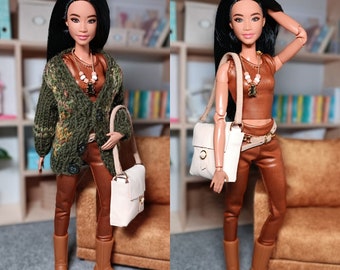 Knetted sweaters,shirt,pants, necklace,belt and bag for 11inch 30 cm dolls