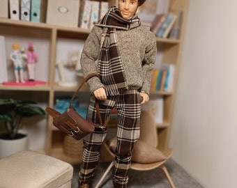 Sweater,scarf,pants and bag for muscular male 11inch 30 cm dolls