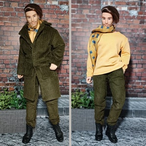 Coat,pants,shirt and scarf for muscular male 11 inch 30 cm dolls