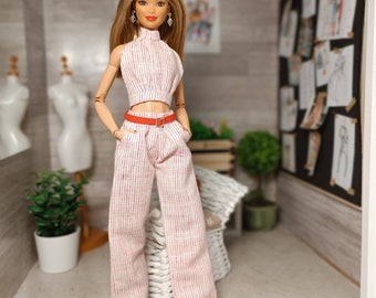 Top,pants, belt   for regular 11 inch 30cm female  dolls