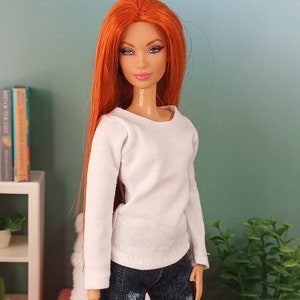 Veste, chemise, écharpe, pantalon, ceinture, sac, chaussures et collier pour poupée-femme de 11 pouces 30 cm shirt