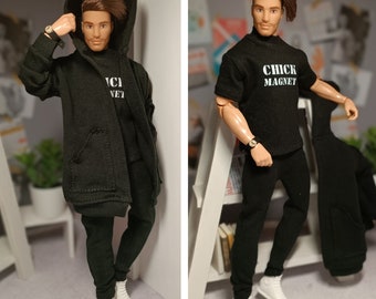 Hoodie jacket, t-shirt,watch and sweatpants  for muscular 11 inch 30cm male  dolls