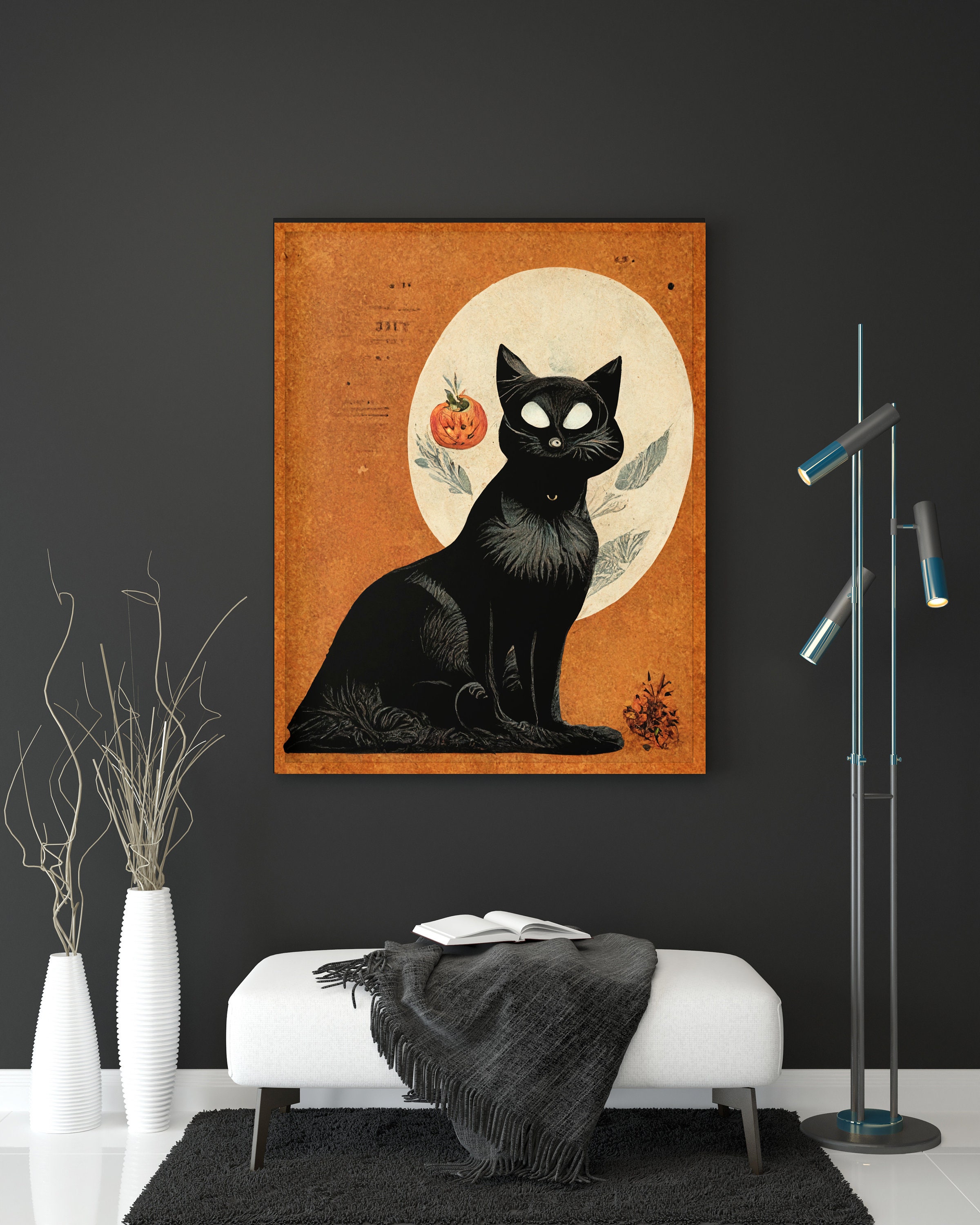 Halloween Black Cat Vintage Illustration Halloween Decor - Etsy
