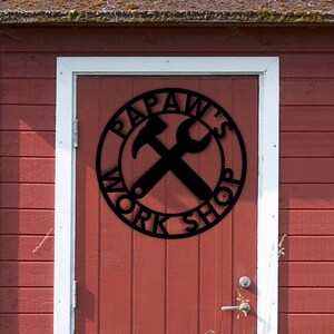 Custom Workshop Sign, Dad&#39;s Workshop Metal Sign, Metal Garage Sign, Personalized Gift for Him, Father&#39;s Day Gift, Handyman Gift for Dad
