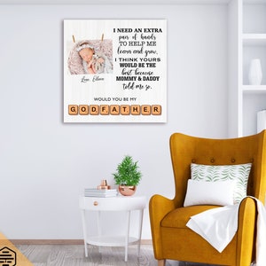 Godfather Proposal Scrabble Canvas Wall Art, Personalized Name Sign, Godfather Gift, Customized Godparent Canvas, Framed, Ready to Hang