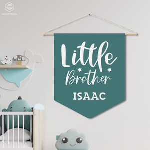 Personalized Little Brother Pennant, Banner Flag, Baby Announcement, Little Brother Gift, Sibling Gift, Baby Shower Gift, Nursery Wall Decor