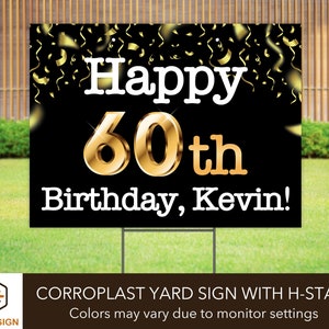 Happy Birthday Yard Sign with H-Stake, Personalized Outdoor Birthday Signs, Custom Bday Lawn Sign Decorations, 24"x18" Double-Sided