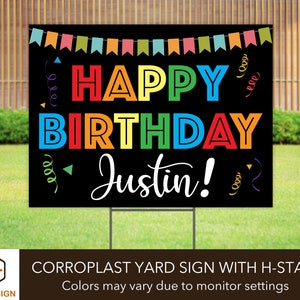Happy Birthday Yard Sign with H-Stake, Personalized Outdoor Birthday Signs for Yard, Custom Bday Lawn Sign Decorations, 24"x18" Double-Sided