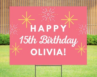 Happy Birthday Yard Sign, Personalized Outdoor Kids Birthday Party Decorations, Custom Happy Birthday Lawn Sign for Girl, 24"x18"