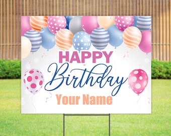 Happy Birthday Yard Sign with H Stake - Personalized Birthday Signs for Yard Lawn - Custom Outdoor Kids Sign