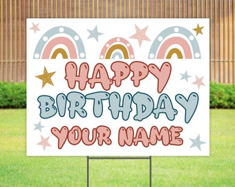 Happy Birthday Yard Sign with H Stake - Personalized Birthday Signs with Name for Yard, Customized Bday Yard Signs for Kids, Girls