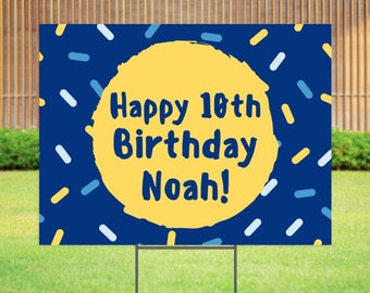 Birthday Yard Sign with Stake, Personalized Outdoor Birthday Party Decorations, Custom Happy Birthday Lawn Sign, 24"x18" Double-Sided