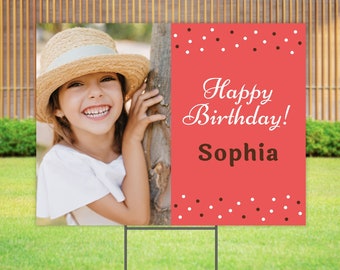 Happy Birthday Yard Sign with H-Stake, Personalized Outdoor Birthday Signs, Custom Bday Lawn Sign Decoration for Girls, 24"x18" Double-Sided