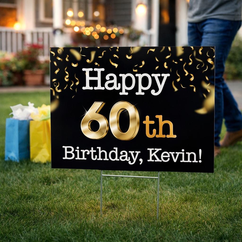 60th Birthday Yard Sign With Stand, Personalized 60th Birthday Outdoor ...