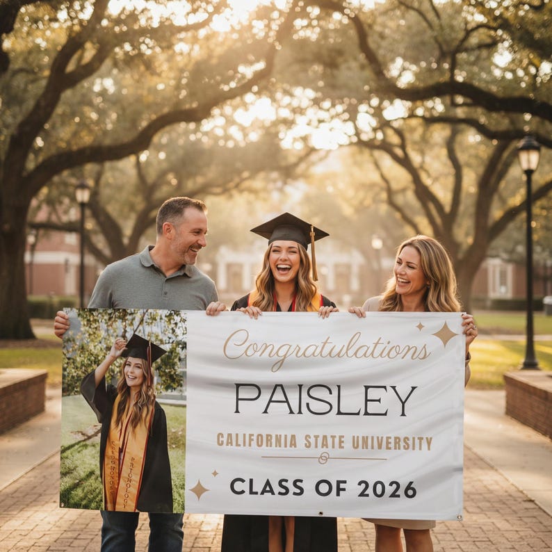 Graduation Decorations 2026, Graduation Banner, Personalized Congrats Grad Banner, Graduation Party Supplies, Class of 2026 Vinyl Banner image 1