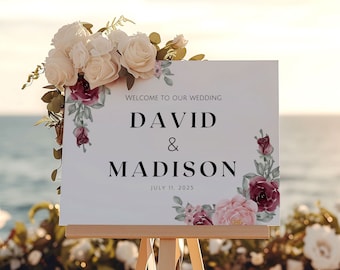 Custom Wedding Sign Welcome to our Wedding Sign Minimalist Wedding Sign Wedding Welcome Sign Floral Wedding Decor Wedding Signage Board Gift