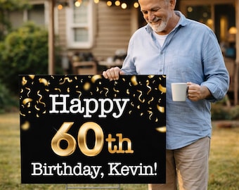 60th Birthday Yard Sign with Stand, Personalized 60th Birthday Outdoor Lawn Sign, Double Sided Custom Birthday Party Decoration 24x18