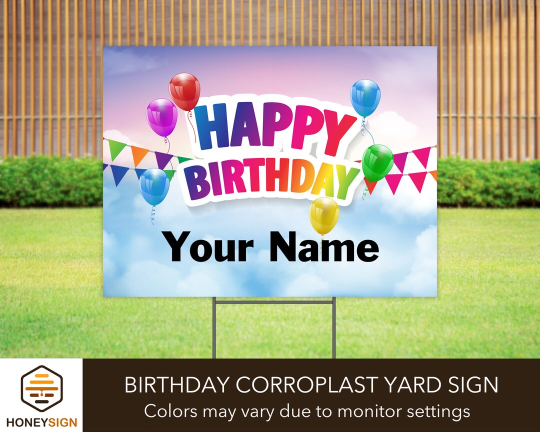 Happy Birthday Yard Sign With H Stake - CUSTOMIZABLE Birthday Signs for ...