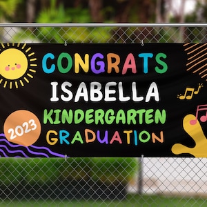 Kindergarten Graduation Banner, Personalized Kindergarten School Graduate Party Decorations, Custom Kindergarten Grad Graduation Banner