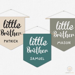 Custom Little Brother Pennant Banner Flag Personalized Nursery Wall Decor Baby Shower Gift Sibling Fabric Flag Little Brother Gift New Baby