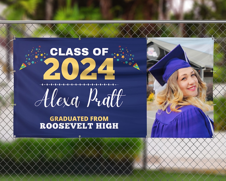 Graduation Banner, Personalized Graduation Gift, Graduation Party Decorations, Class of 2024 Sign for High School, College or University