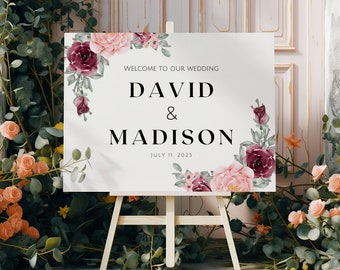 Custom Wedding Sign, Welcome to our Wedding Sign, Wedding Welcome Sign, Floral Wedding Decor, Wedding Signage Board, Flower Wedding Sign