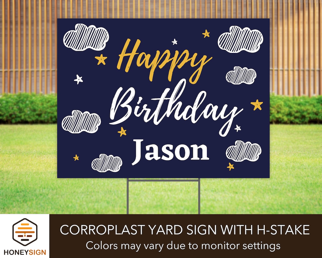 Happy Birthday Yard Sign With Metal Hstake, Personalized Outdoor Birthday Signs, Custom Bday