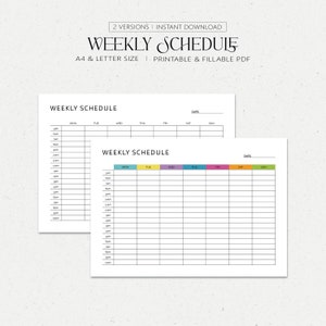 Weekly Hourly Planner, Daily To Do List, Undated Planner, Minimal Planner, A4 & US Letter, Printable and Editable