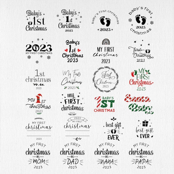 Baby's First Christmas Ornament 2023 Svg Bundle, Set of 24