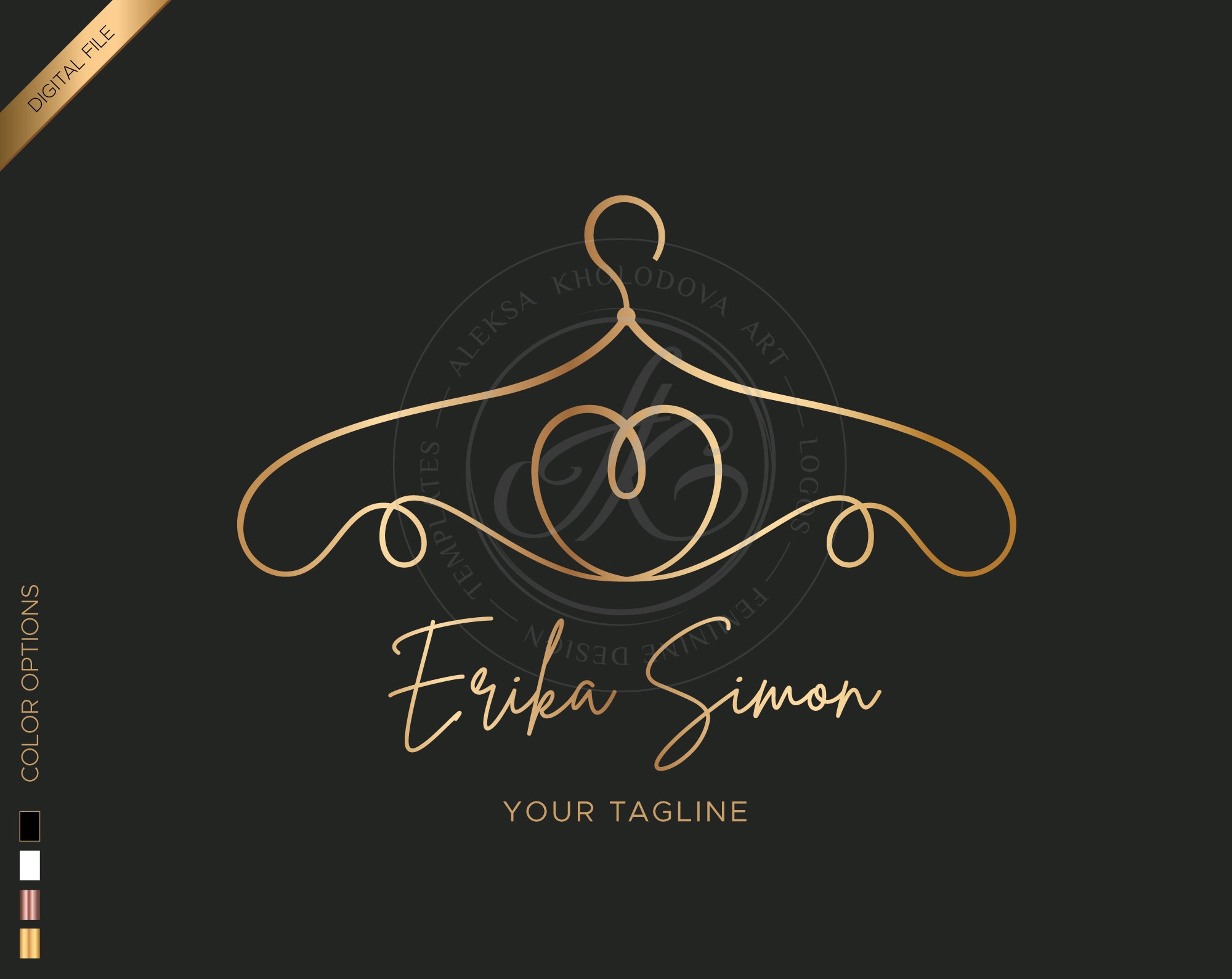Premade clothes hanger logo with gold ornament / DIGITAL Etsy