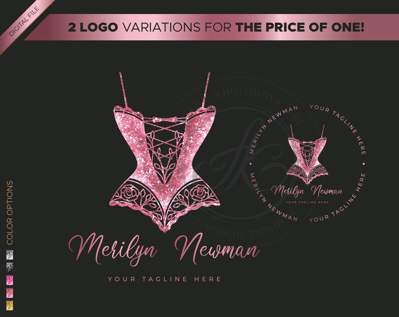 Premade lingerie logo with rose gold ornament / Digital custom Etsy