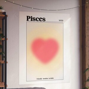 Pisces Zodiac Heart Art Print, Minimalist Water Sign Poster, Astrology Wall Decor, Pisces Star Sign Artwork, Zodiac Gift Idea