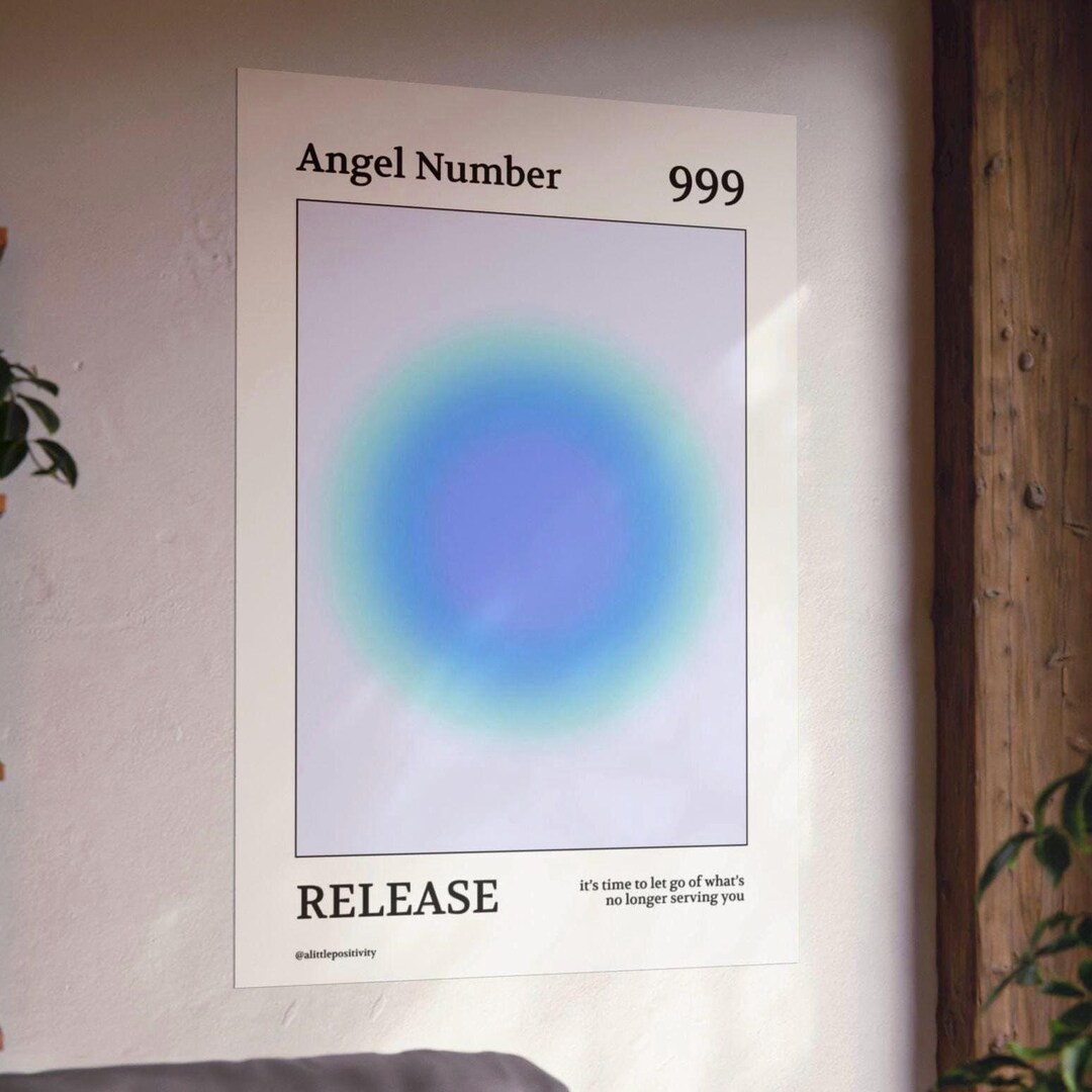 Minimalist Angel Number 999 Poster, Calming Blue Gradient Art Print ...