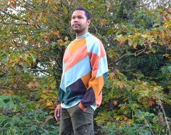 Patchwork Sweatshirt - Upcycled Sweatshirt - Earthy Tones Crewneck