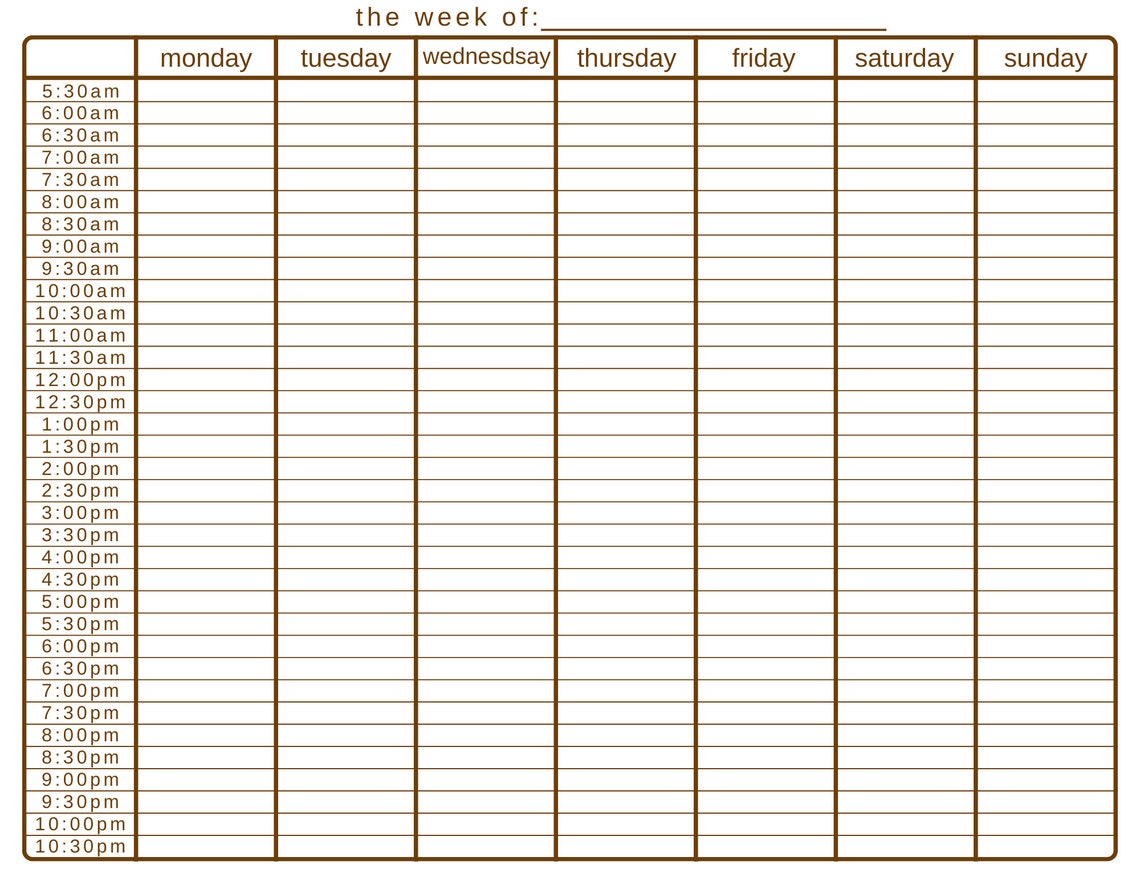 Block Schedule Weekly Planner Template Minimalist Instant Download Block Schedule Weekly Planner Template Minimalist Instant Download