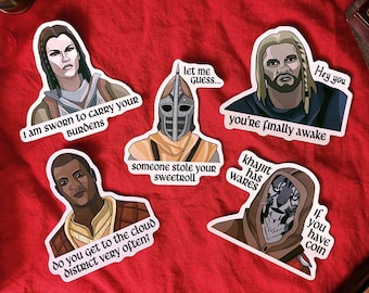Skyrim Quote Stickers! - cute gag gift for friends gaming gamer geeky nerdy fantasy Ralof Lydia Khajiit Guard Nazeem