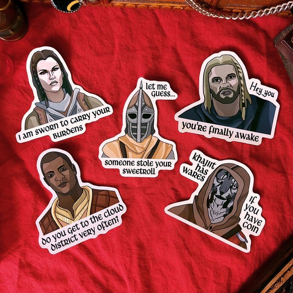 Skyrim Quote Stickers! - cute gag gift for friends gaming gamer geeky nerdy fantasy Ralof Lydia Khajiit Guard Nazeem
