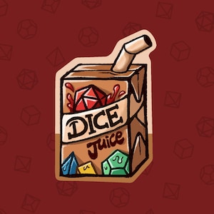 Würfelsaft Sticker! - lustiges Geschenk wasserdicht geeky nerdy D&D niedlich kawaii Fantasy DnD Kritische Rolle Rollenspiel Würfel die Hamsterer Kobold d20