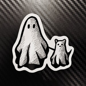 Ghost Dog & Owner Sticker! - Cute, funny, joke, kawaii, gift for her, him, dog, pet, owner, animal, canine, doggy, ghost, dead