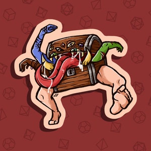 Adesivo imitador! - engraçado, presente, à prova d'água, geek, nerd, D&D, fofo, kawaii, fantasia, DnD, monstro, baú, criatura