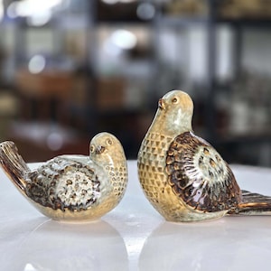 Pair of Josef Simon vintage stoneware birds for Soholm, Danish 70s pottery, Scandinavian home decor, nordic mcm interior, ceramic figurines