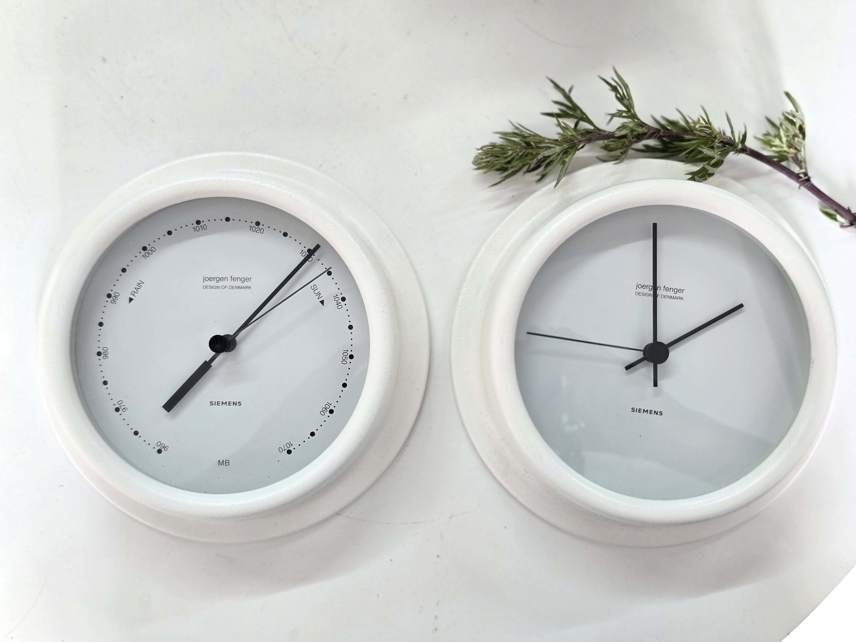Vintage 80s Joergen Fenger Clock and Barometer by Siemens, White