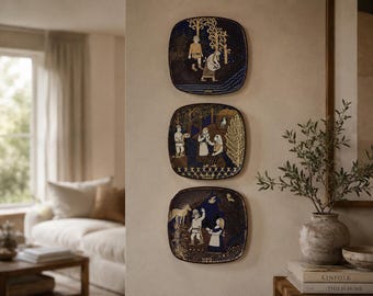 Arabia Kalevala Annual Plates 1990 1991 1992, Finnish Vintage Ceramic Wall Plates, Set of 3, Collectors Decor